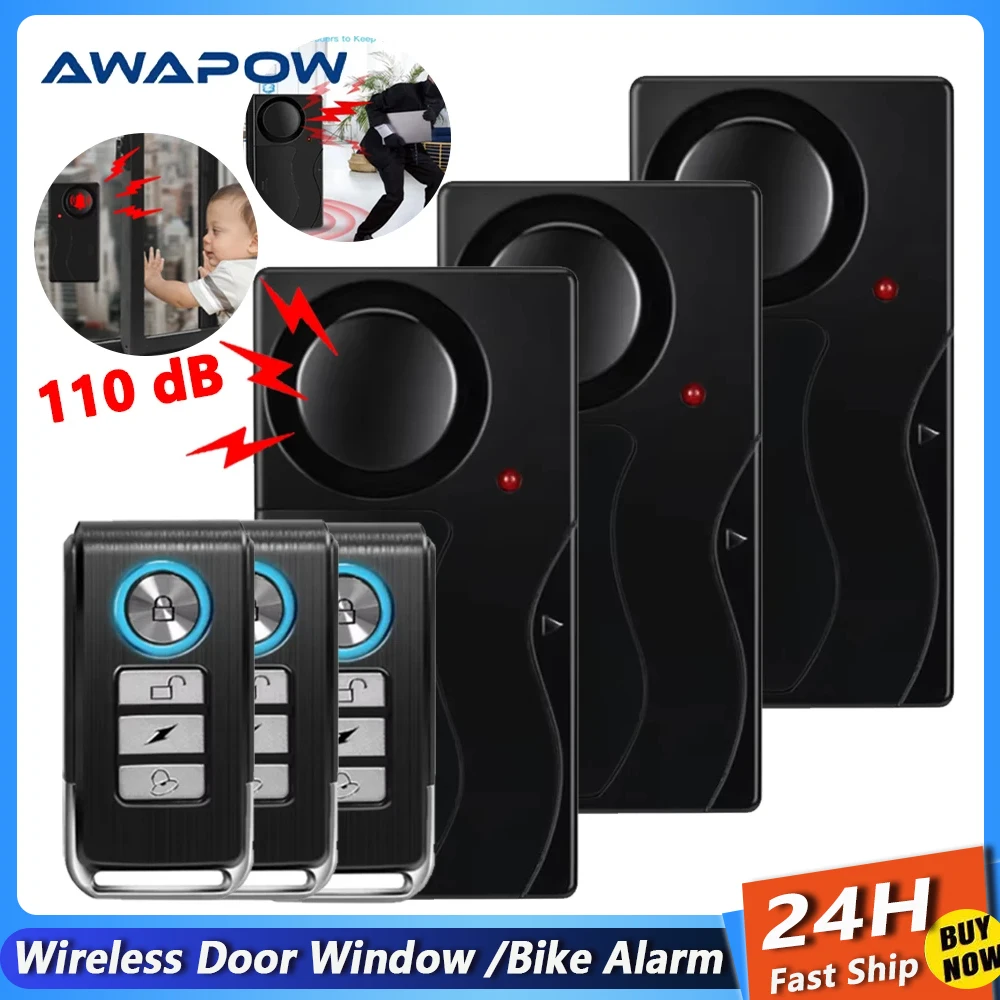 Awapow Wireless Vibration Alarm Home Door And Window Anti-Theft Alarm With Remote Control 110dB Motorcycle Bicycle Security