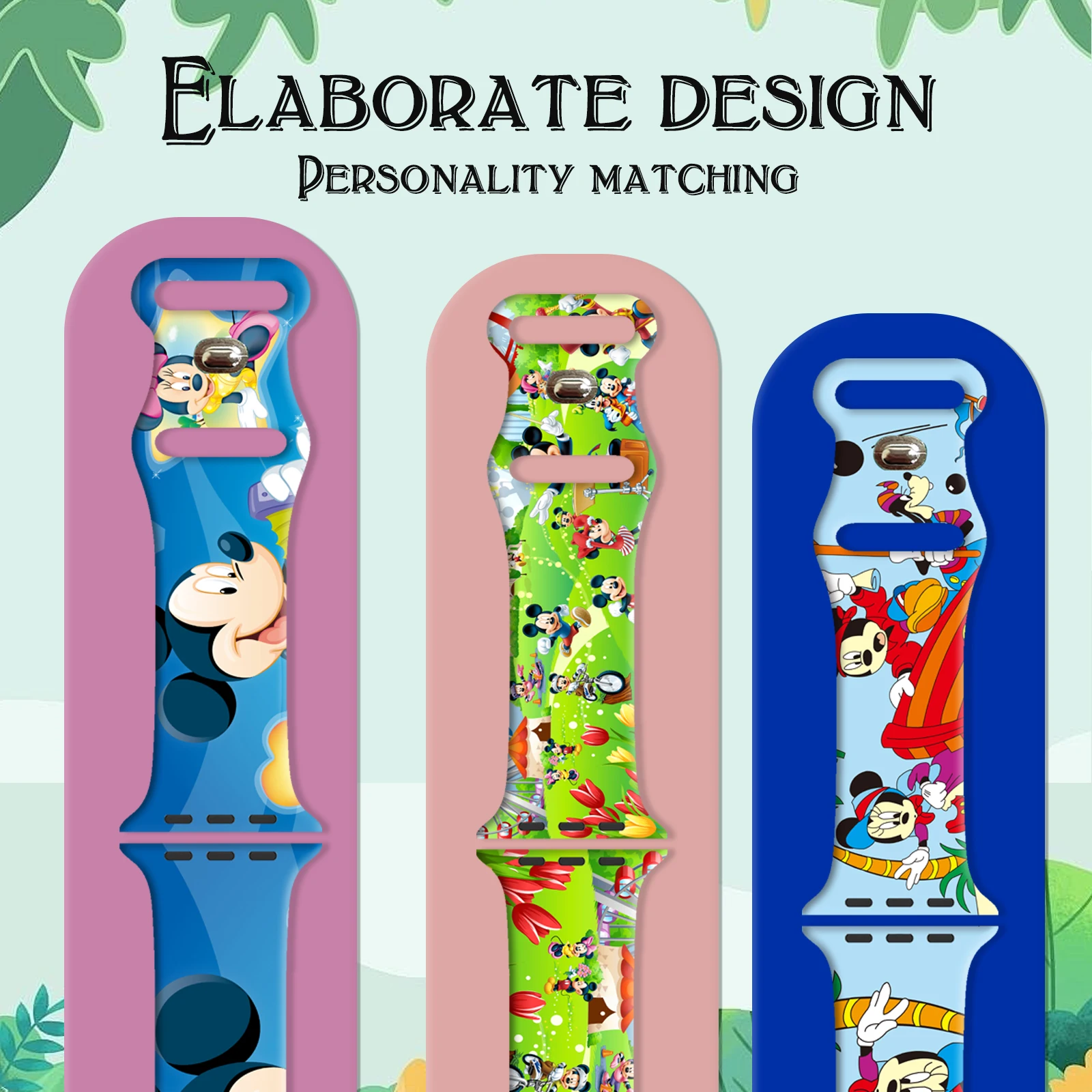 سوار طباعة ديزني ميكي وميني المرح لسلسلة ساعات أبل 11-9/SE، سيليكون ناعم مقاوم للماء 46 ملم 45 ملم 44 ملم 42 ملم #4