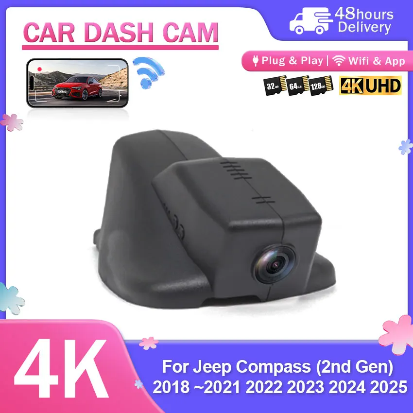 4K Plug and play Car DVR For Jeep Compass (2nd Gen) 2018 2019 2020 2021 2022 2023 2024 2025 Wifi&APP Control Dashcam