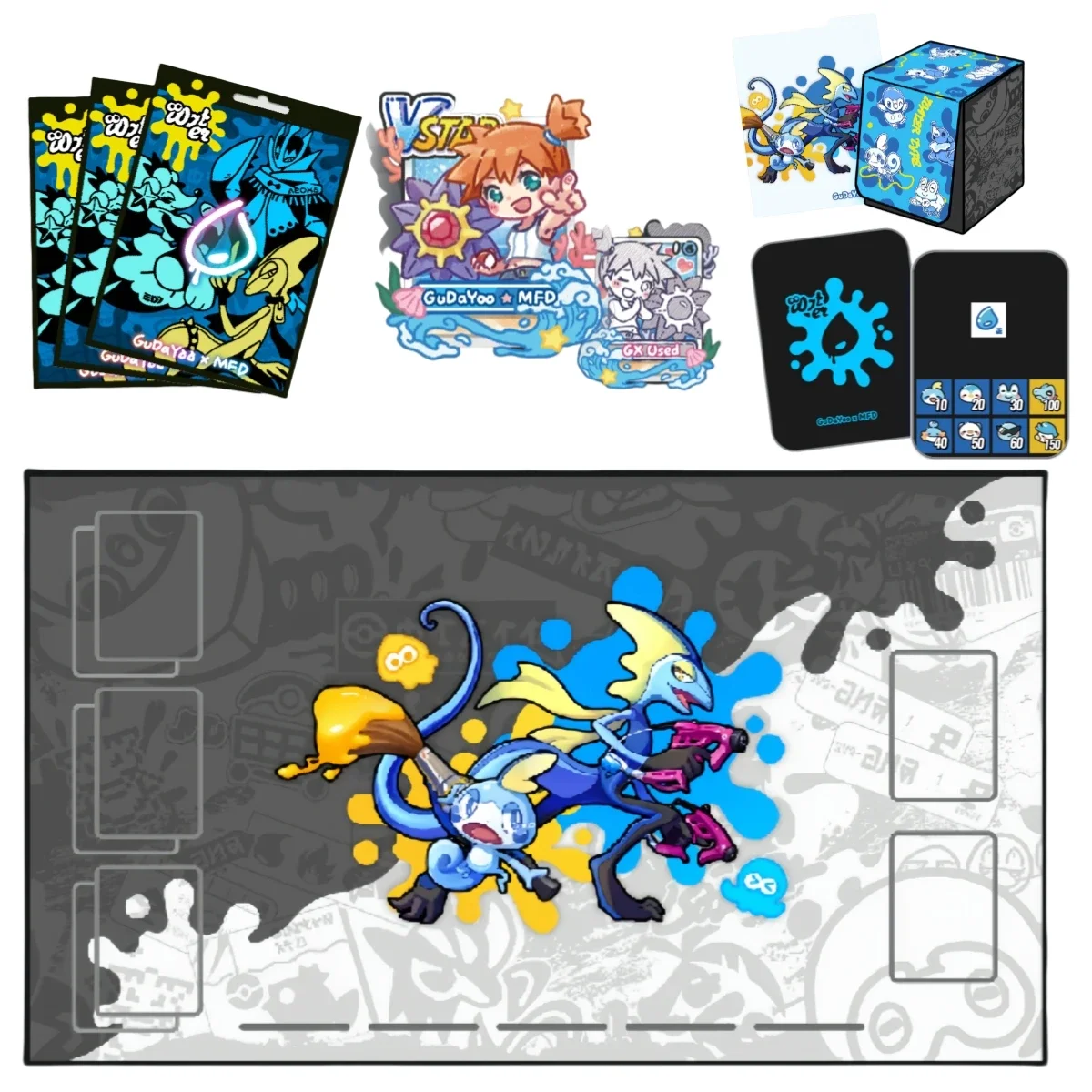 Pokemon Water Type Inteleon Self Made Storage Box Card Film Indicator Playmat Anime Classics Game Collection Cards Toy Gift