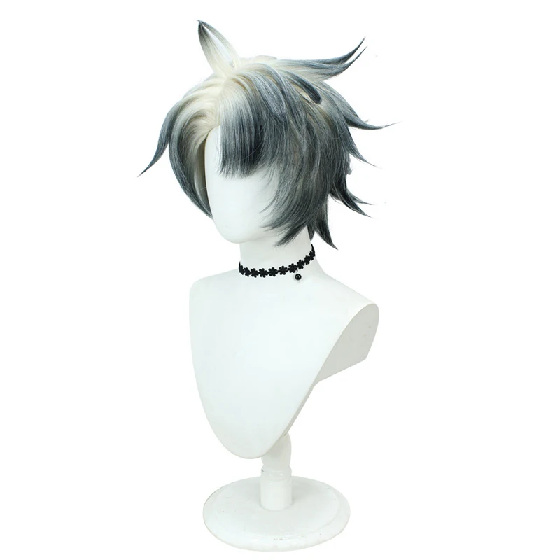 Anime GACHIAKUTA Rudo Cosplay Wig Men Black White Gradient Short Hair Heat Resistant Synthetic Wigs Halloween Carnival Prop