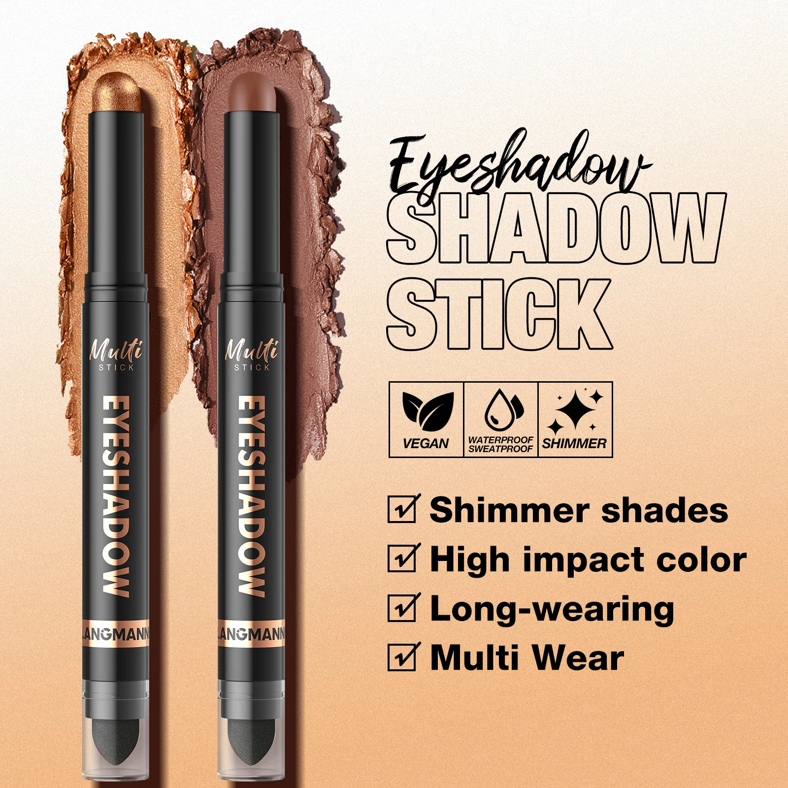 Multi functional double head eye shadow stick, shiny, easy to apply, smooth, lasting, natural makeup effect