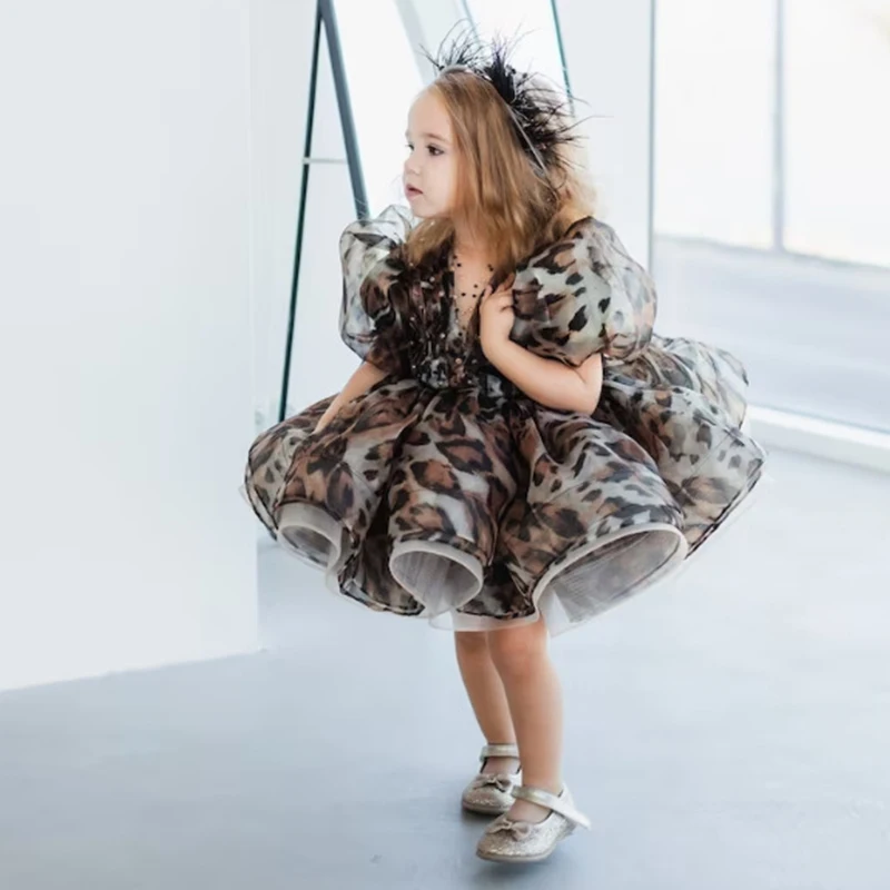 

Вечерние платья для девочек, платье принцессы с леопардовым принтом, платье для маленьких девочек на свадьбу, день рождения, праздничное платье для девочек, пышные платья
