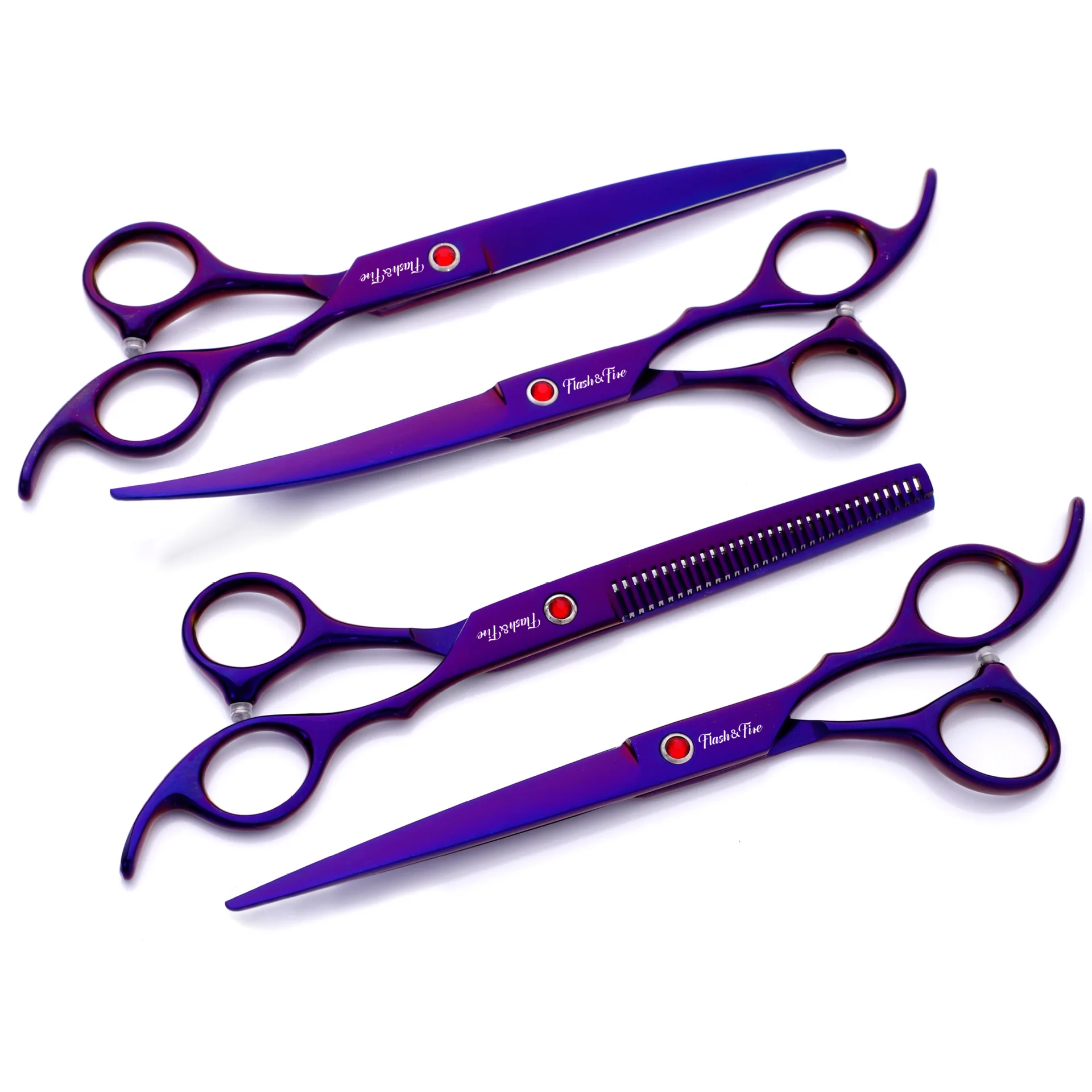 

Profesional Best Sell Dog Grooming Equipment Pet Cuting Thinning Curved Colorful Scissors Set Tijeras Peluqueria Canina