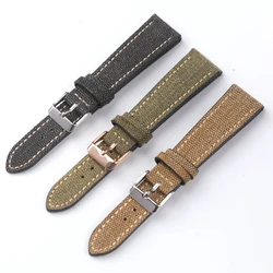 Canvas Fitted Leather Watchband 18 19 20 21 22MM Black Green Brown Soft Slim Men's Bracelet for Antique Style Watches