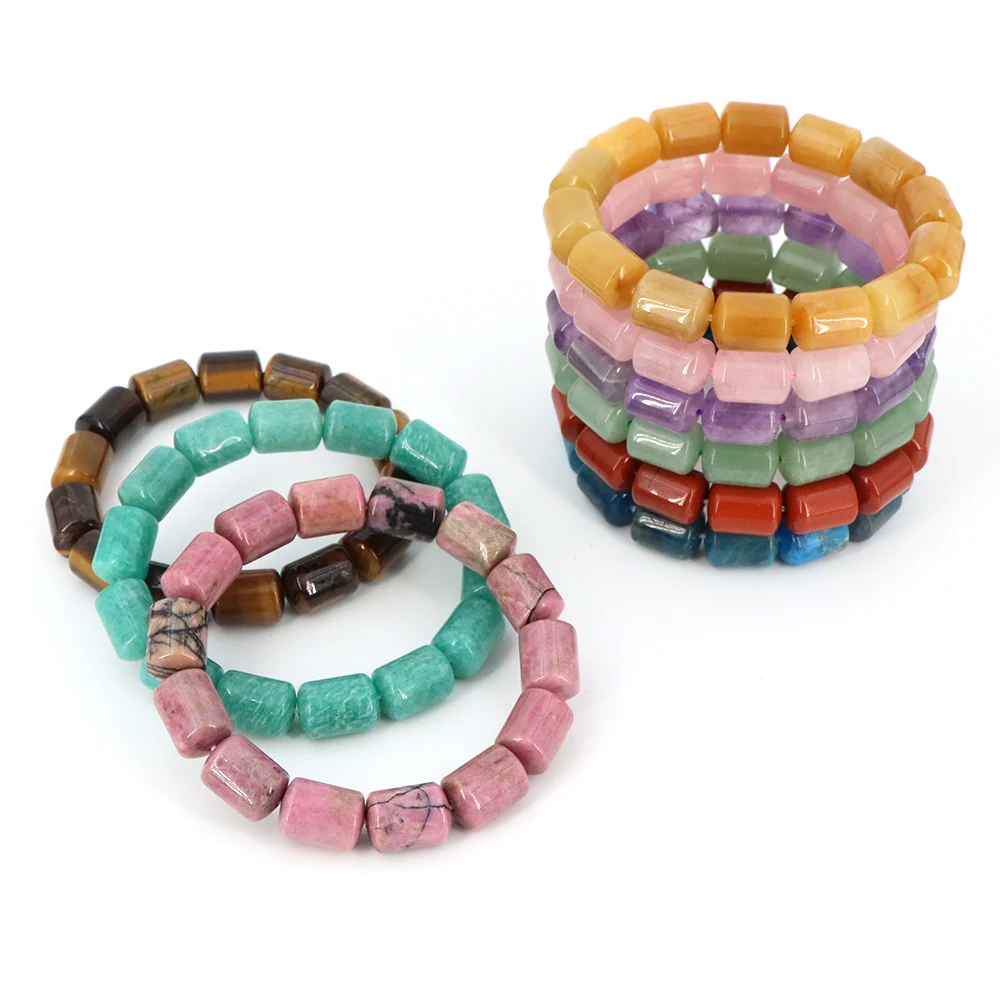 موضة الحجر الطبيعي 10x14 مللي متر أنبوب الخرز مطاطا سوار جمشت روز كوارتز اليدوية العصرية جوهرة سوار حلية أساور اليوغا #2