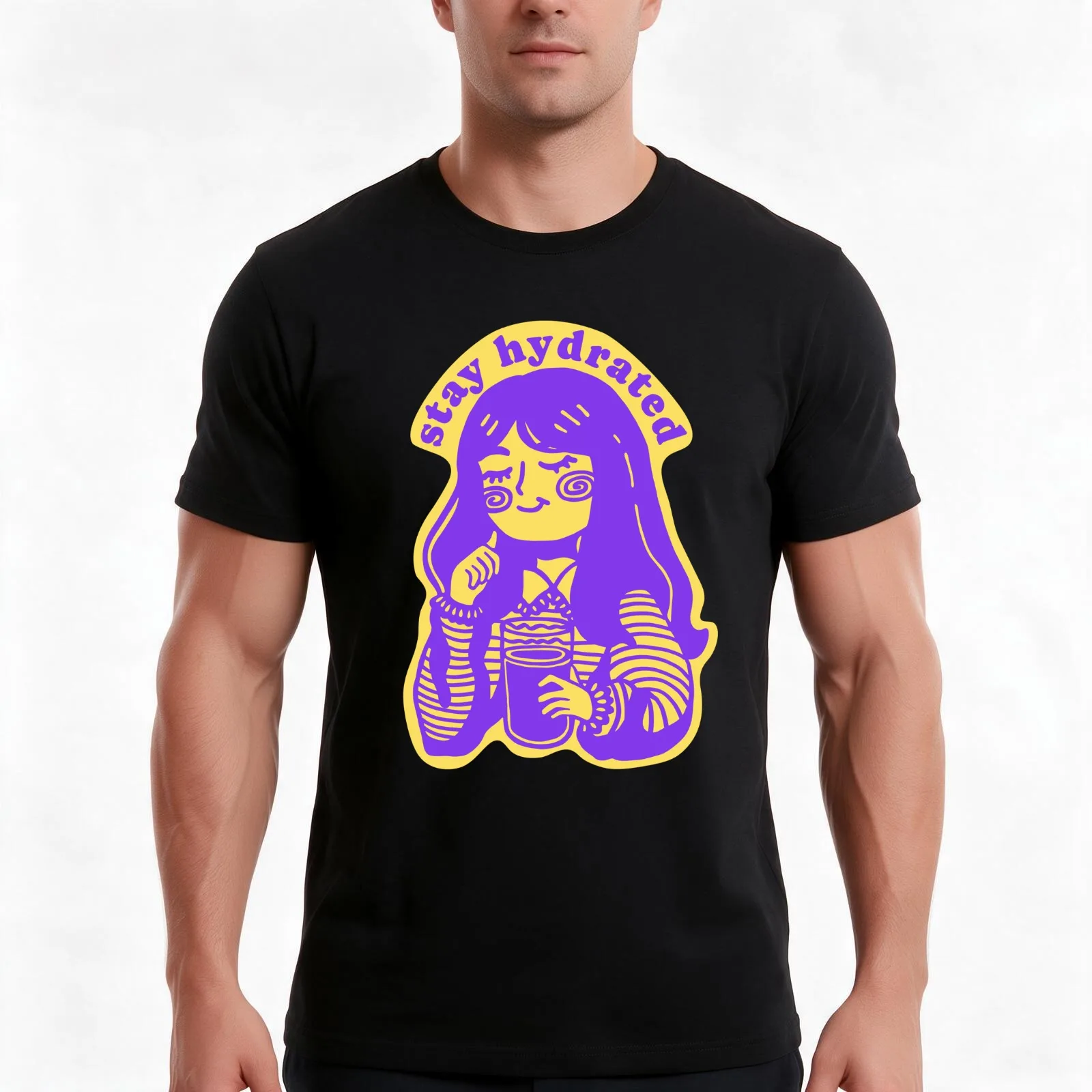 stay hydrated, violet T-Shirt, Summer Casual Cotton Tee, Oversized Streetwear Tops, Vintage Graphic Print, Unisex Men Women