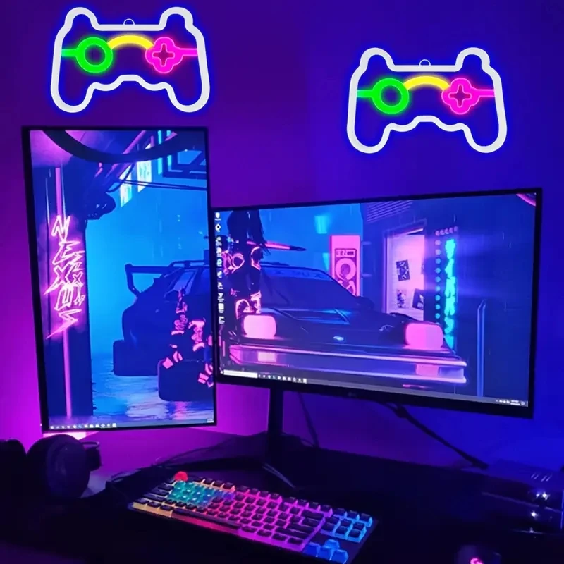 Usb-powered LED Neon Game Controller Wall Trim light - vibrant multi-color ambiance light for bedroom, bar or game room, modern