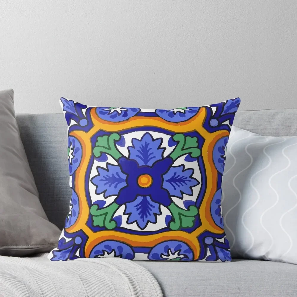 Talavera Blue Burst Throw Pillow pillow cover christmas Custom Cushion pillow