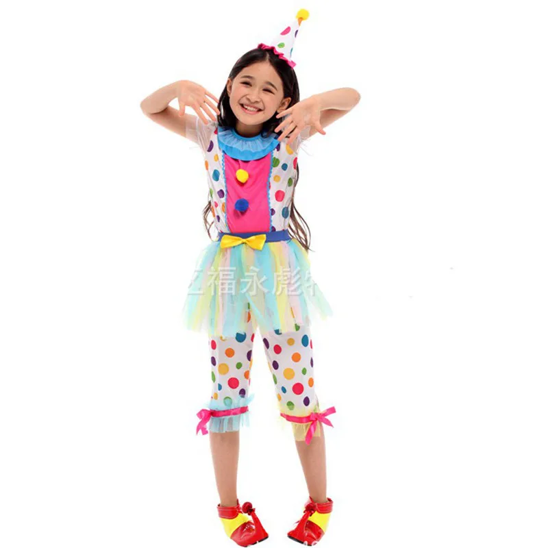 Macchie colorate ragazze circo pagliaccio Cosplay bambini bambini Halloween Joker drill Costume carnevale Purim parata gioco di ruolo vestito da partito