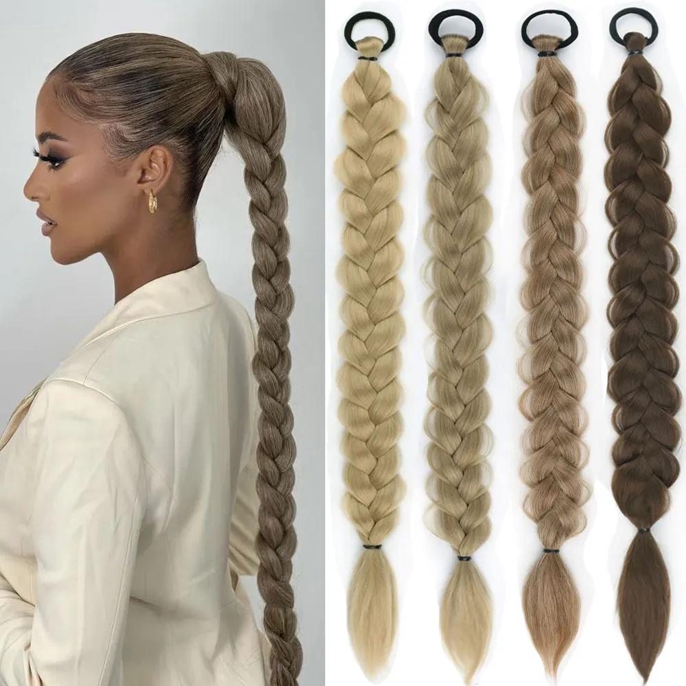 MERISIHAIR-Extension de queue de cheval longue tressée pour femme, bande en caoutchouc synthétique, fibre haute température