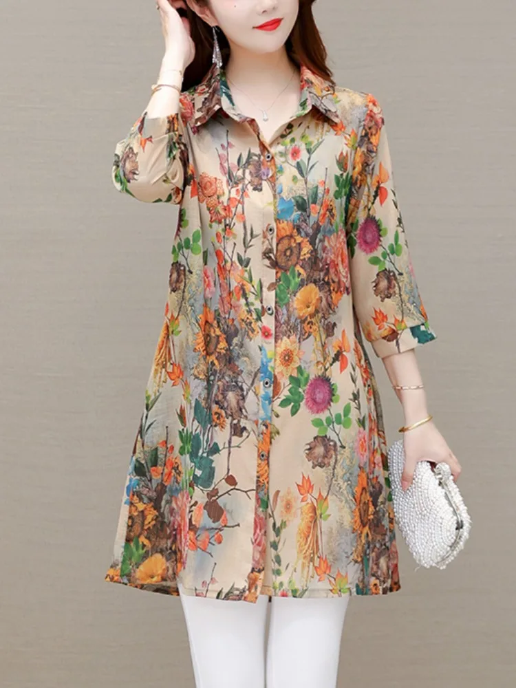 

Легкий хлопок и лен с цветочным принтом, женские высококачественные летние миди для мам, молодежные слипоны для похудения, скрывающие солнце...