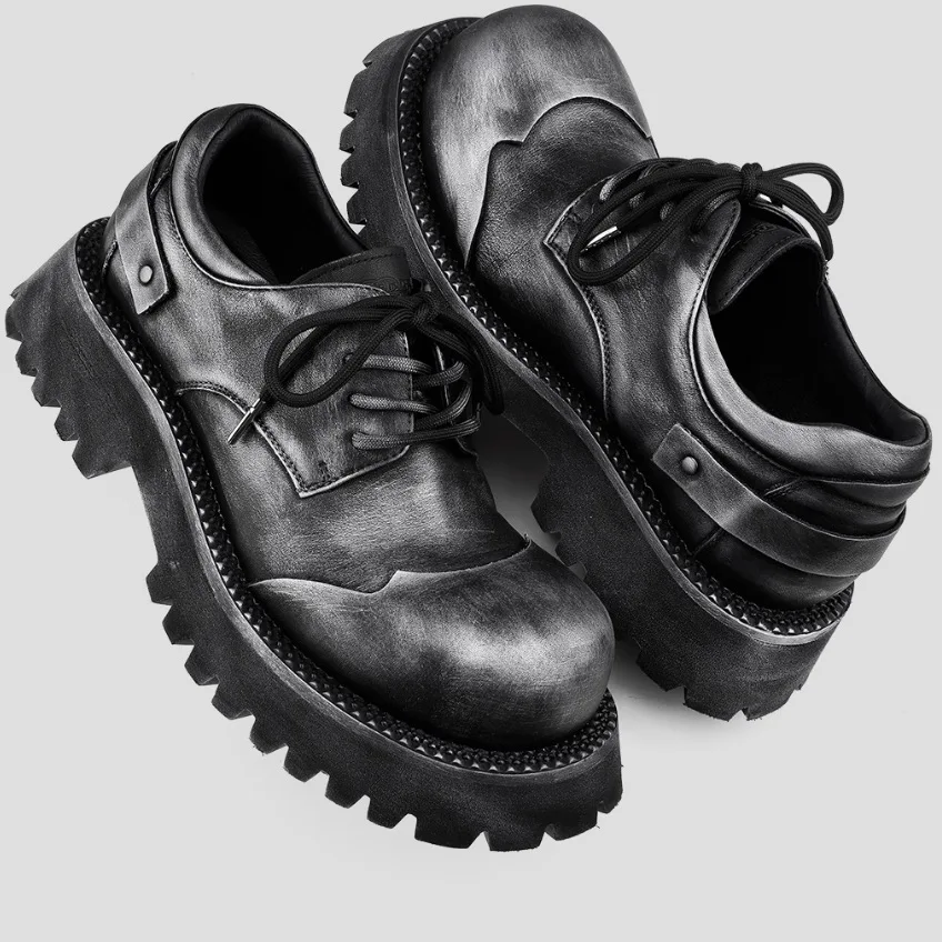 

Формальные мужские туфли дерби в британском стиле с наклонной головкой, модная повседневная обувь на толстой подошве с увеличением внутри и большой головой