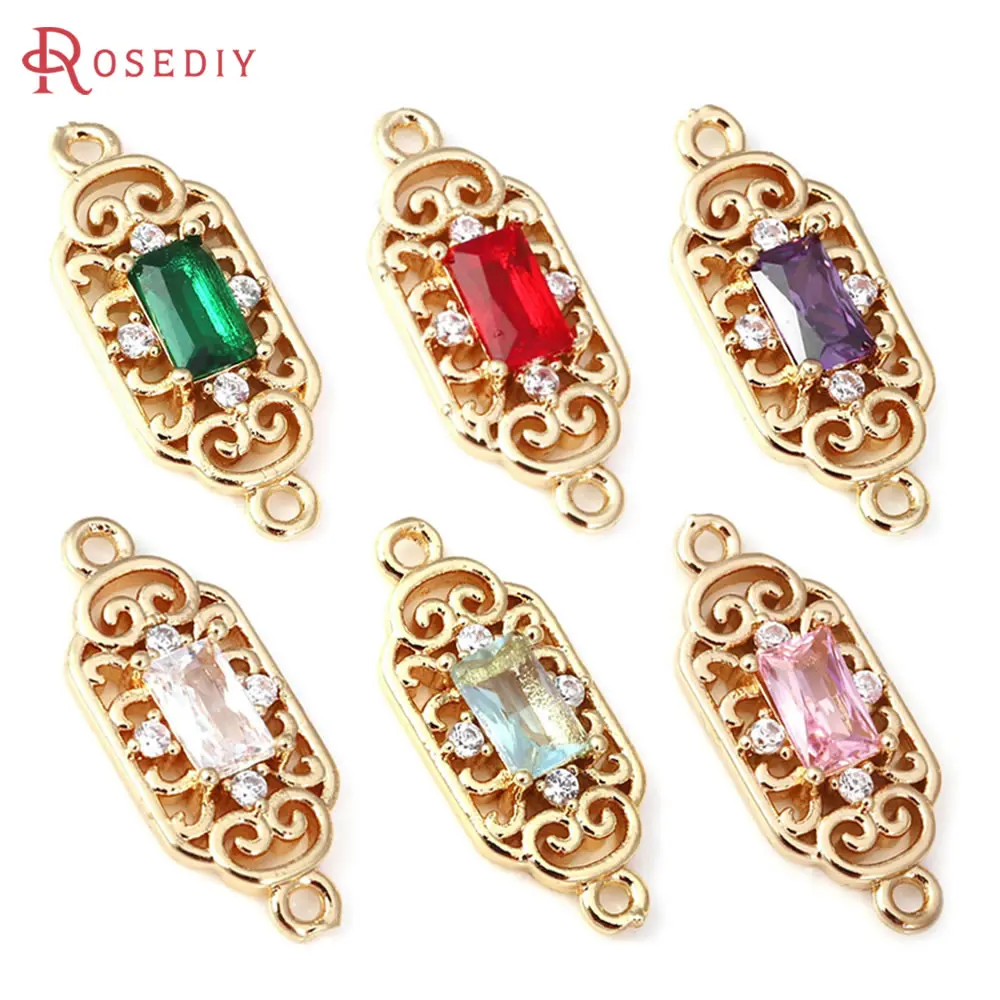 10PCS 18K Gold Color Rectangle Connect Charms Pendants Earrings High Quality Jewelry Diy Accessories