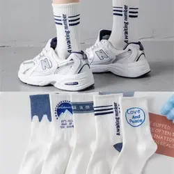 5 Pairs Women Socks Lovely Cartoon Printing Mid Length Socks Harajuku Autumn Winter Fashion Classical Cool Men Women Ankle Socks