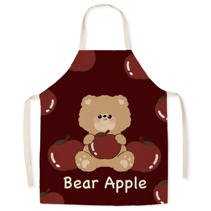 Bear Apple Apron Cute Cartoon Fashion Linen Apron Kitchen Home Cooking Accessories Parent-child Apron Housewares Kitchen