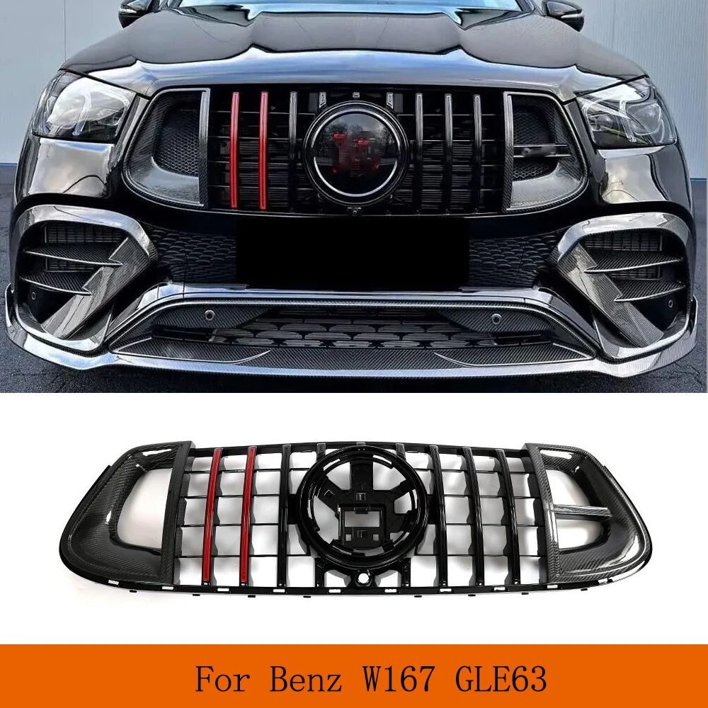 

Racing Car Grille For Mercedes-Benz GLE Class W167 C167 GLE63 AMG 2021UP Real Carbon Front Kidney Bumper Grille Grill