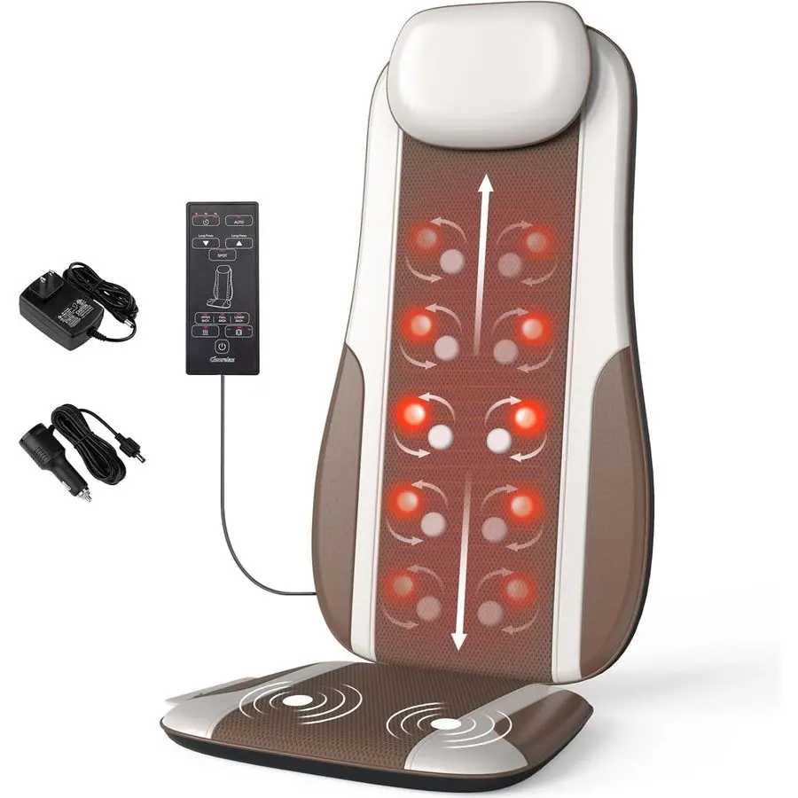 

Back Massager with Heat, Massage Chair Pad Seat Cushion for Stress Relief, Deep Tissue Kneading amp Roller, 2 Vibration Motors,