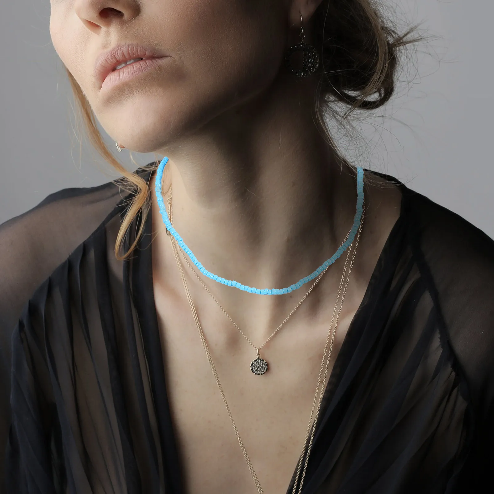 

1pc Colorful Beaded Necklace Blue Simple Elegant Clavicle Chain For Women Fashion Jewelry Party Beach Wear Accessory