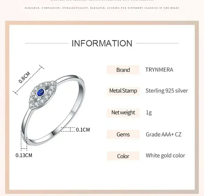 Kaletine 925 Sterling Silver Evil Eye Rings For Women Good Luck Blue Stone CZ Luxury Brand Ring Turkey Wedding Jewelry KLTR156