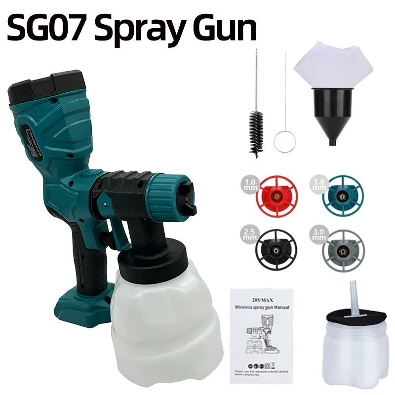 Cordless Electric Spray Gun Compatible with 18/20V for Makita/Milwaukee/Bosch/Ryobi Batteries for Paint Furniture DIY Projects