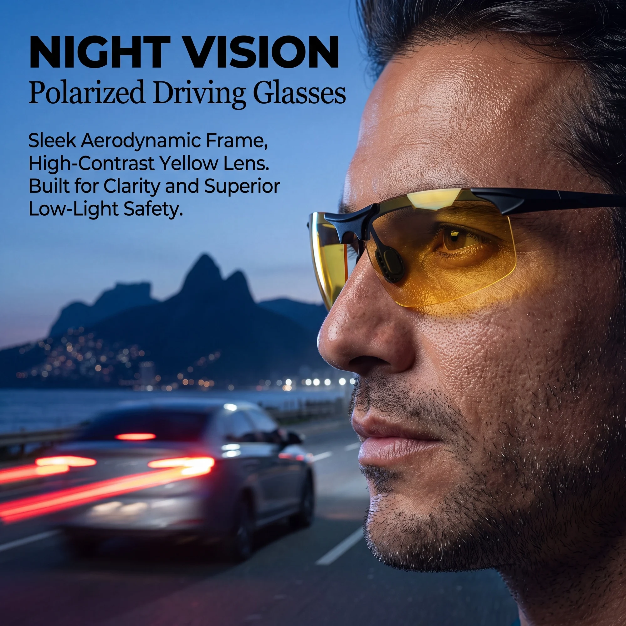 Half Frame Polarized Night Glasses Adjustable Silicone Nose Pads Anti High Beam Glare UV400 for Night Driving Cycling Rainy Days view 3