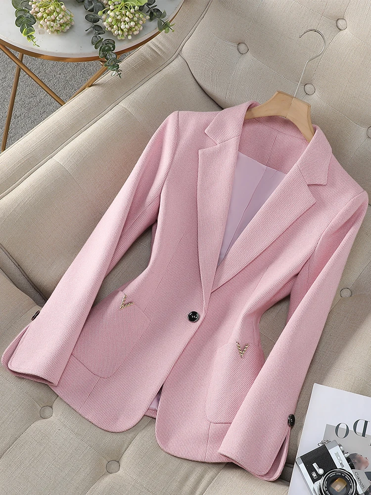 Fashion Women Blazer Ladies Gray Coffee Pink Apricot Female Business Work Wear Slim Formal Jacket For Autumn Winter