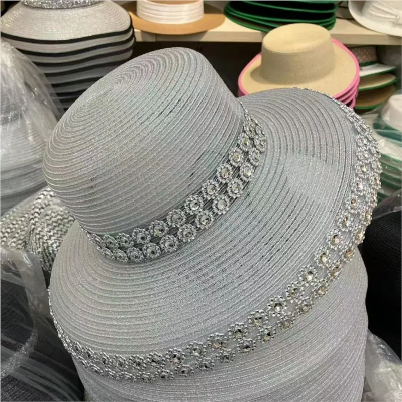 Spring and summer woven basin hat silver-threaded foldable vacation Hepburn style female fisherman