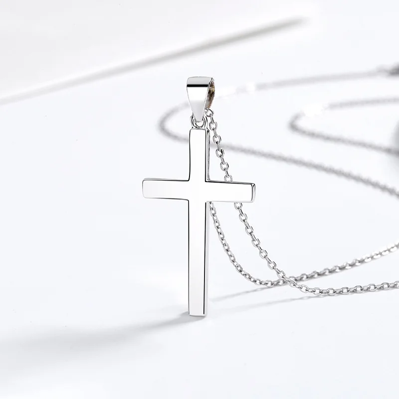 

silver 925 Simple Geometric Cross Pendant Necklace For Women Metal Jewelry Silver Color Chain Choker Men Party Gift Accessories