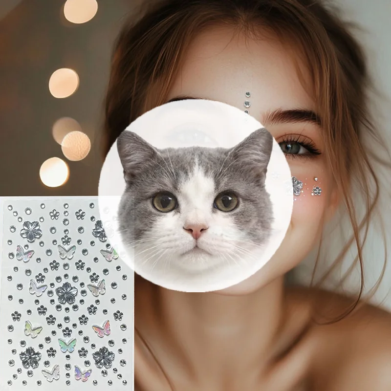 

Face Diamond Gem Sticker Butterfly Flowers Rhinestone Tattoo Eyeshadow Stickers For Festival Nail Body Makeup Bling Jewel DIY