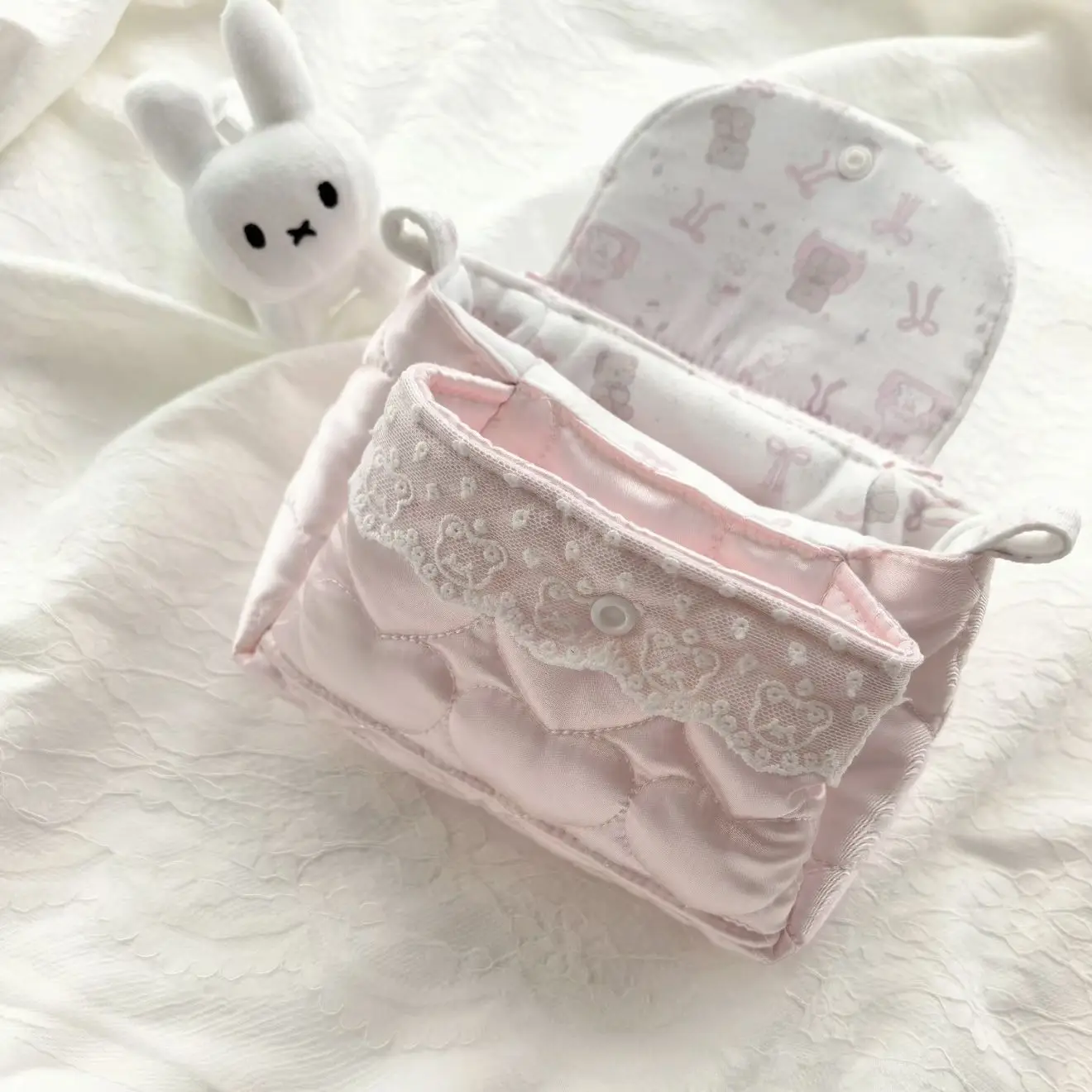 Exquisite Soft Bear Heart Handmade Three Layer Storage Bag Ins Style High Appearance Decor Bag Diy Portable Organizer For Girls