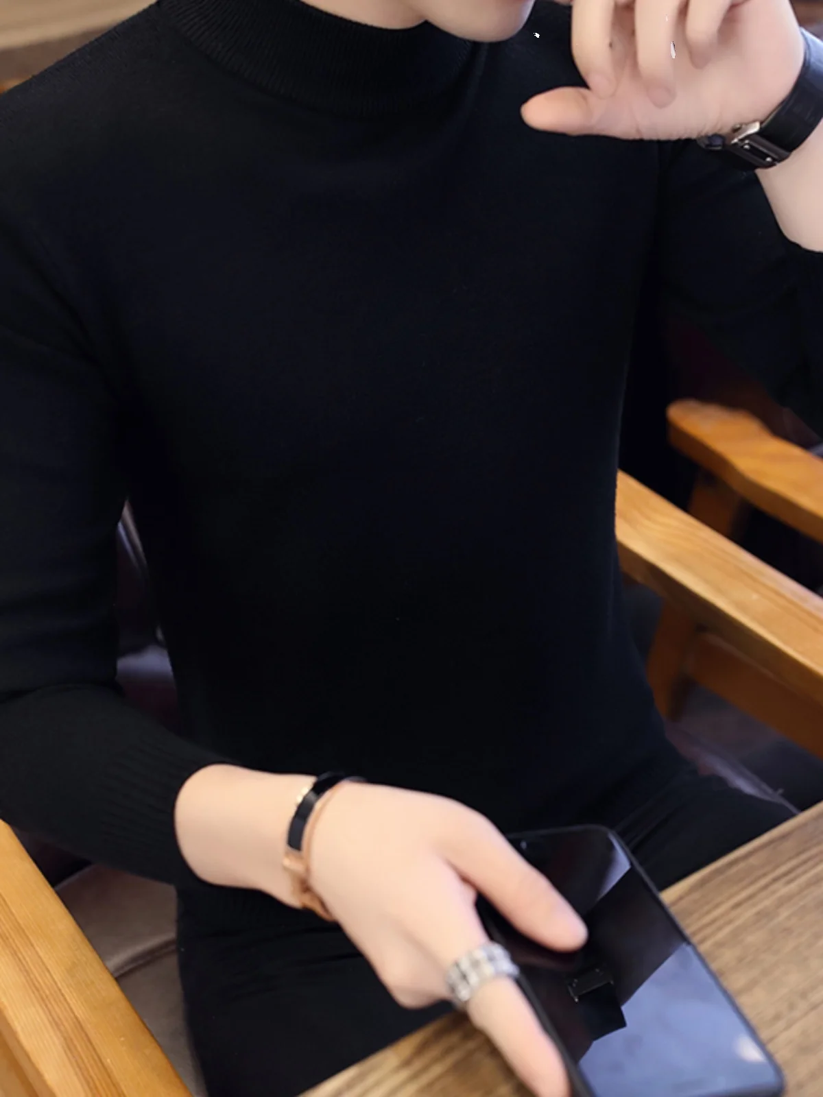 قميص رجالي محبوك بأكمام طويلة، عصري ودافئ، أنيق لفصلي الخريف والشتاء، إصدار جديد بلون موحد وياقة عالية مضادة للبكتيريا #1