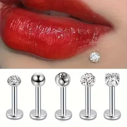 2PCS Stainless Steel Lip Ring Cartilage Stud Earring Set with Cubic Zircon Barbell Piercing Jewelry For Woman and Girl