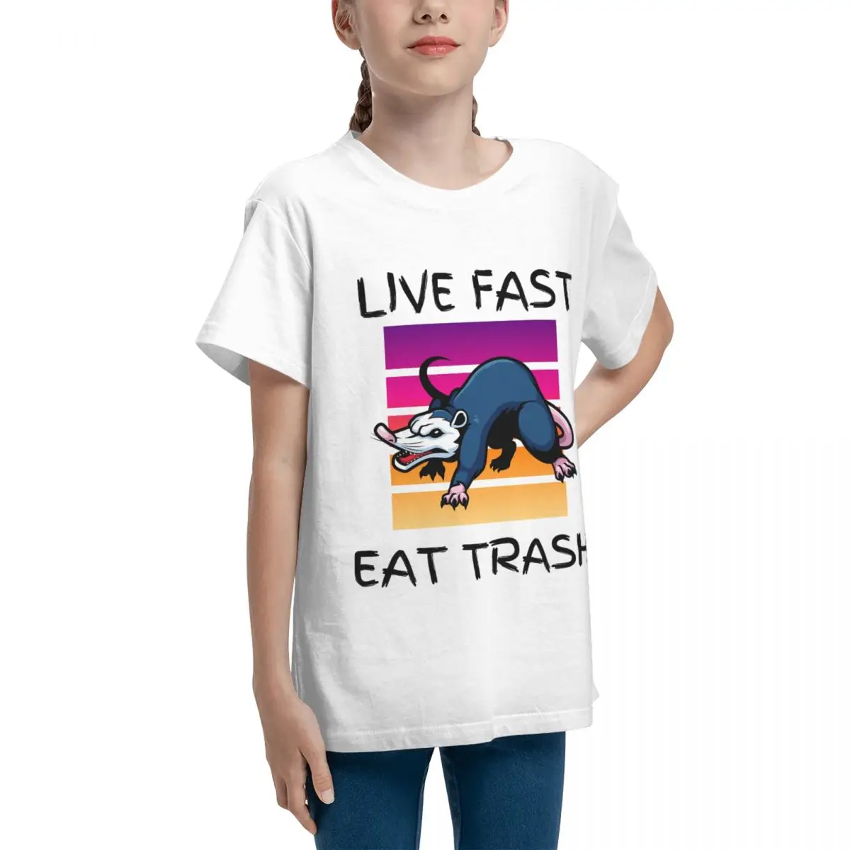 Live Fast Eat Trash Possum Opossum Adolescents Basic Short Sleeve T-Shirt Fresh Tees Hot Sale Funny Vintage