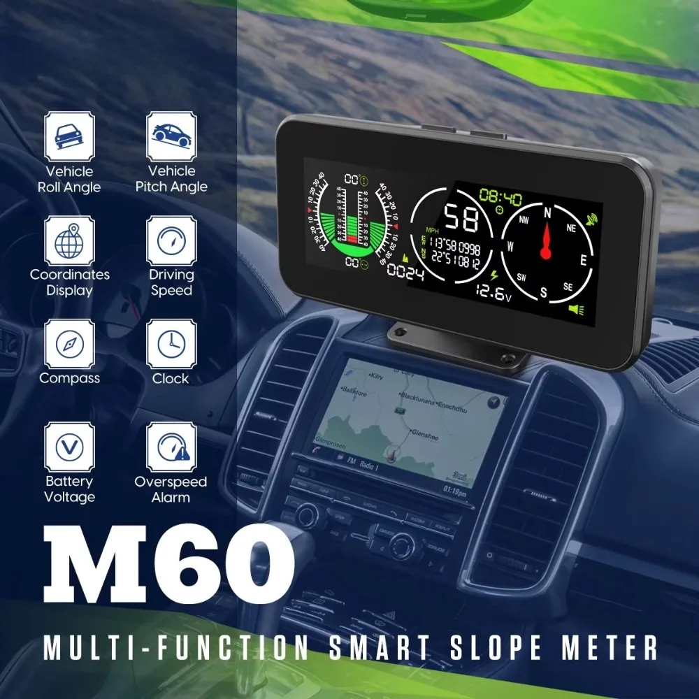 

Цифровой измеритель угла наклона M60 для автомобиля: GPS-спидометр, HUD, часы, компас, инклинометр, измеритель скорости и угла наклона