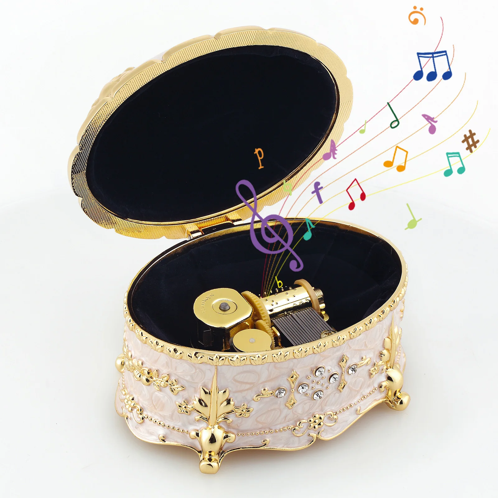 SOFTALK Oval Emboss Alloy Metal Antique Jewelry Musical Boxes Christmas Birthday Valentine's Day Gifts