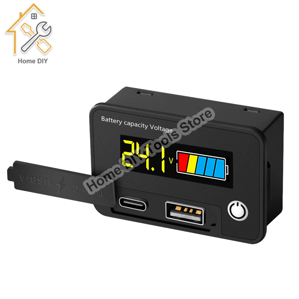 DC 8-30V LCD Digital Battery Voltmeter Capacity Indicator Lithium Acid Battery Voltage Tester Meter Tool USB TypeC Output