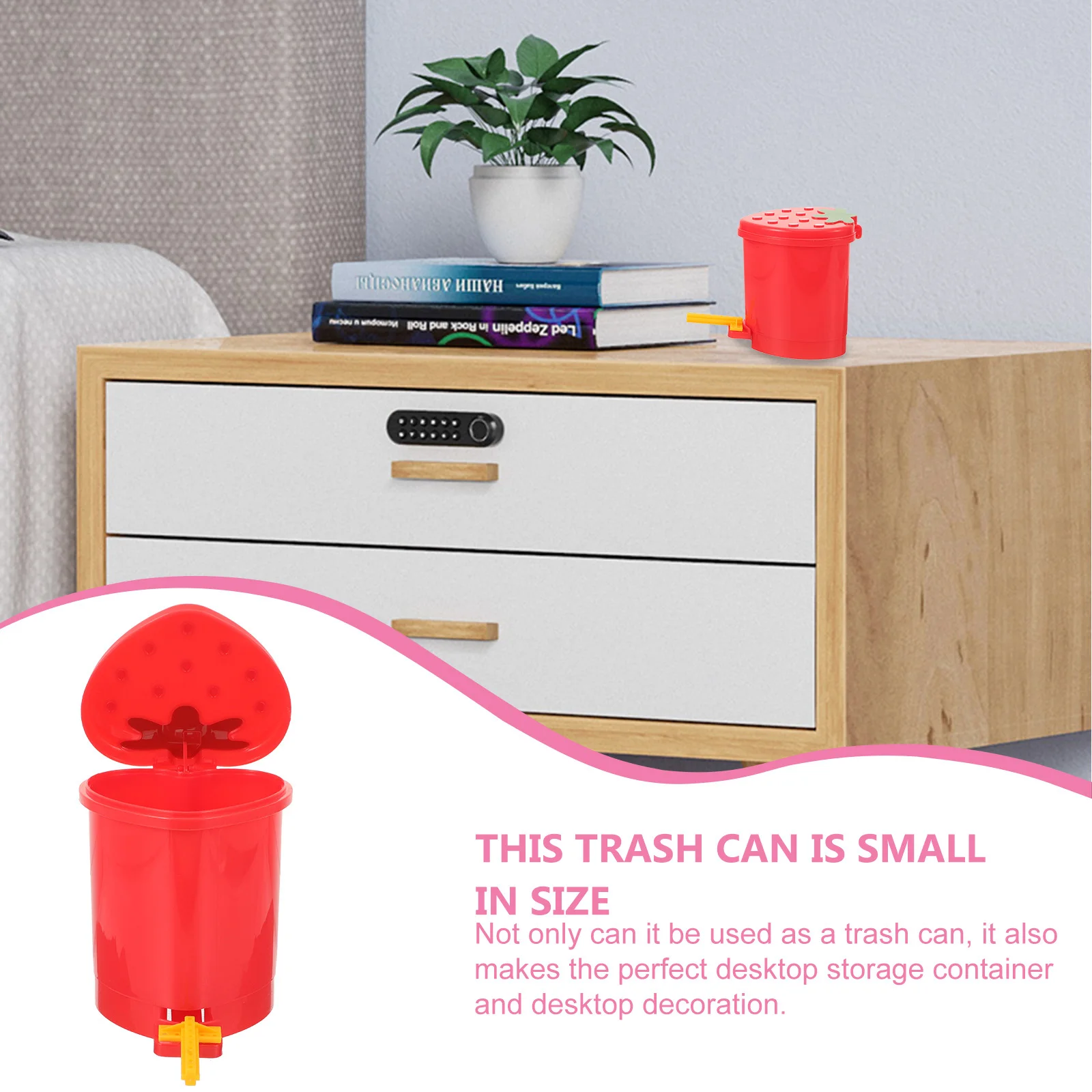 

Strawberry Trash Can Garbage Office Desktop Bin Parrot Table Small Bedroom Plastic Wastebasket Dustbin for Kitchen