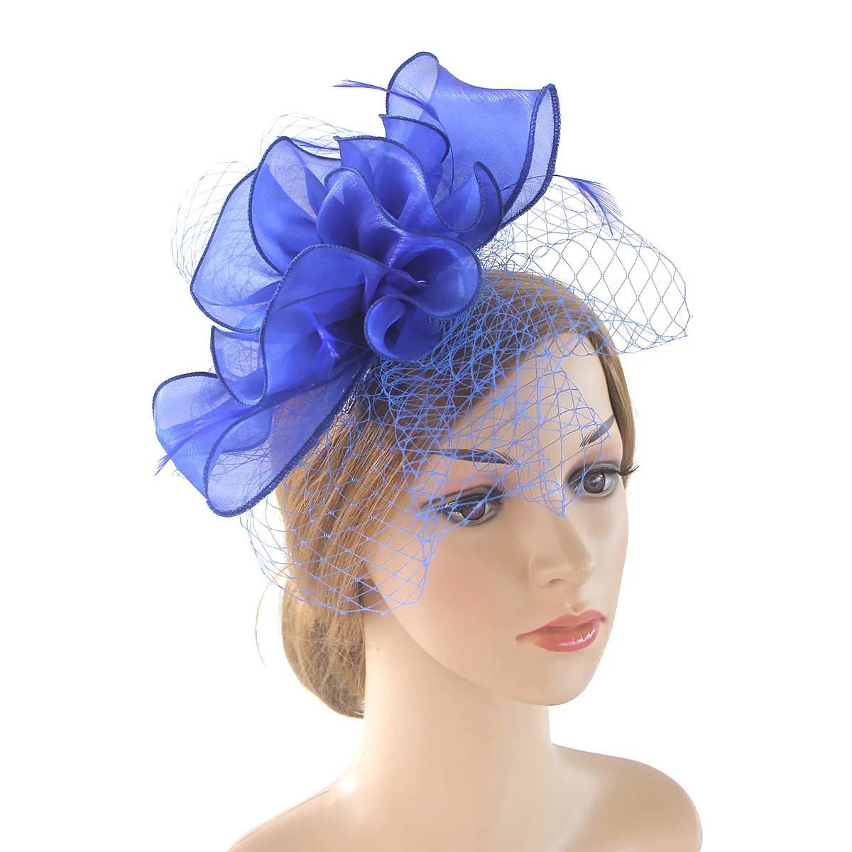 

Organza Fascinator with Veil, Mesh Chiffon Tea Party Horse Racing Headdress Church Wedding Photo Shoot Headdress