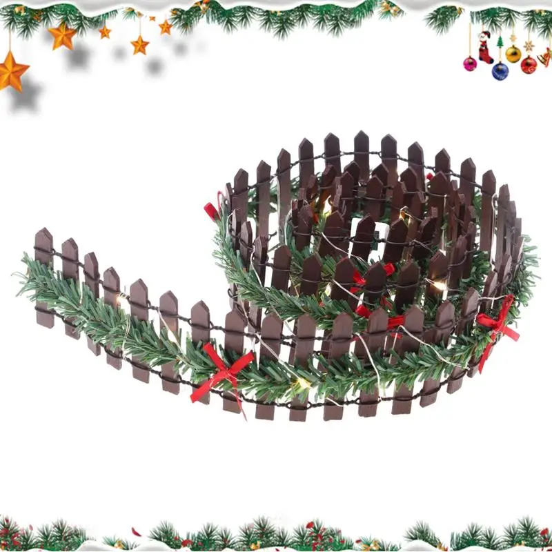 Miniature Christmas Village Fence Decorative Picket Fence Wooden Fences With LED Light Fairy Garden Accessories Party Decoration