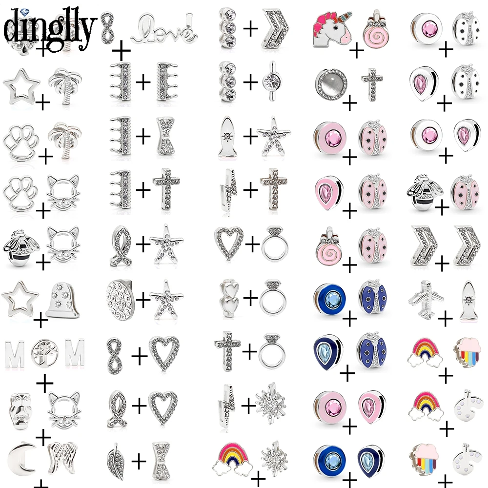 Dinglly 2Pcs High Quality Cat Ladybug Beads Silver Color Cross Rainbow Charm For 10mm Bracelets Wristband Original Accessories