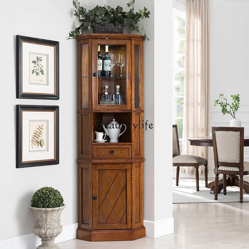 3American Style Solid Wood Corner Cabinet Living Room Simple Modern Triangle Storage Cabinet