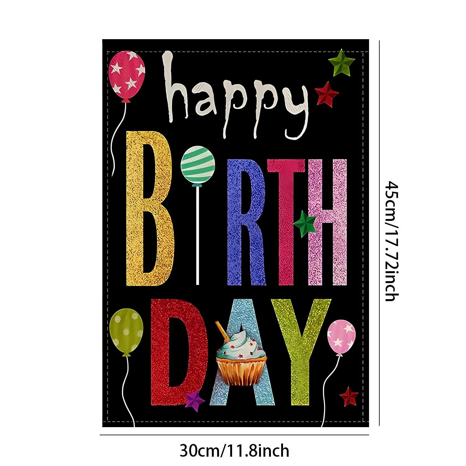 New Happy Birthday black garden flag Morphed letters decorated atmospheric scenes for garden outdoor courtyards