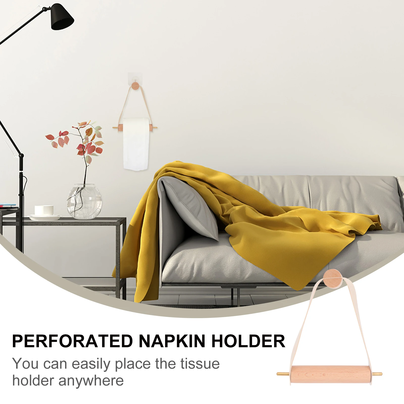 Wooden Paper Towel Holder Tissue Rack Perforated Toilet Supplies Storage Shelf Wall-mounted Napkin