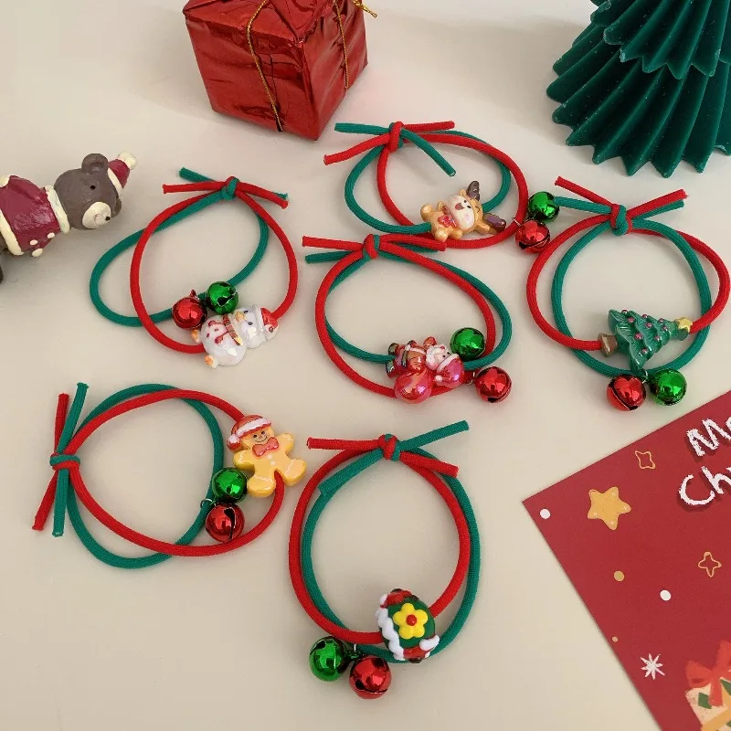 

Cute Christmas Santa Bell Knot Hair Ties for Kids Red Green Color Holiday Ponytail Holders for Girls Soft Stretchy Daily Wear