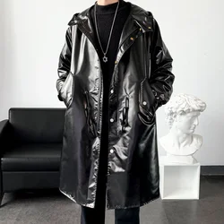 2023 Otoño e Invierno nuevo rompevientos abrigo largo para hombres espectáculo nocturno cara brillante cortavientos fresco Sudadera con capucha chaquetas largas para hombres