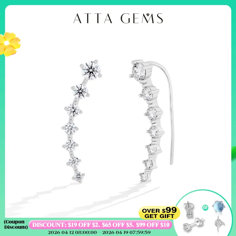 

ATTAGEMS 925 Sterling Silver VVS1 Round Moissanite Earrings Big Dipper Gradient Arc Hoop Studs for Women Engagement Fine jewelry