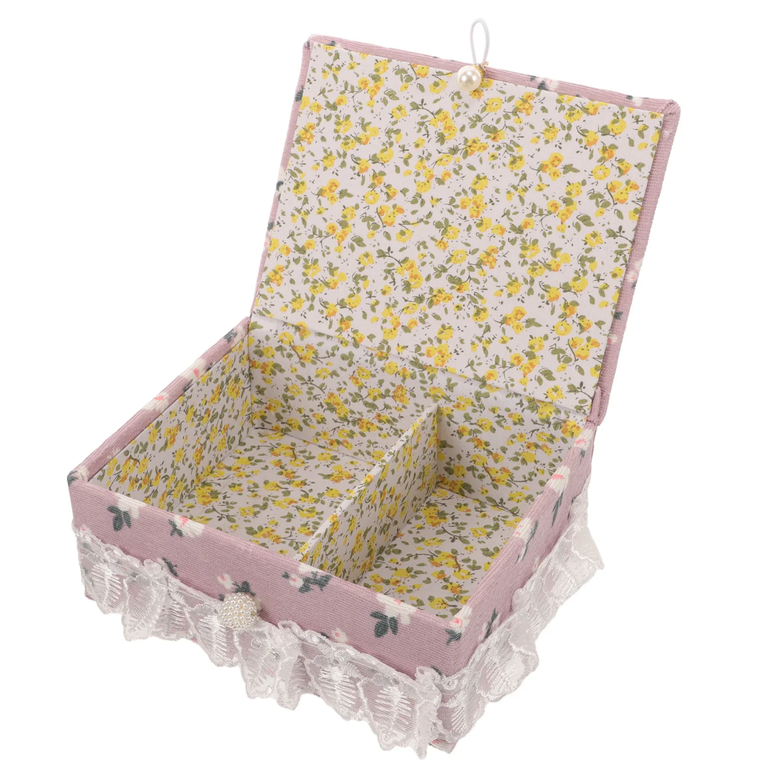 

Small Fabric Sewing Box Lidded Pin Holder for Needles Threads Buttons Beads Trinkets Portable Organizer for DIY Sewing and