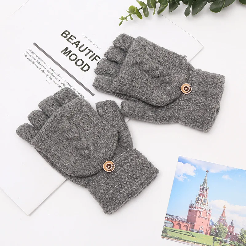 Knitted Fingerless Flip Gloves for Men Women Faux Cashmere Winter Warm Flexible Touchscreen Unisex Exposed Finger Mittens Glove