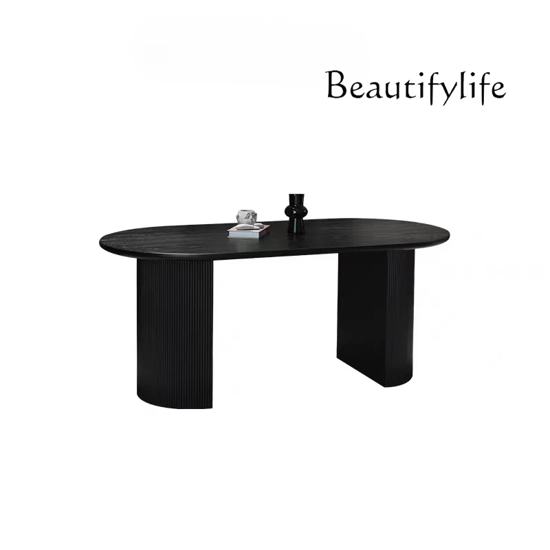 

Nordic Black Solid Wood Dining Table Light Luxury Table and Chair Small Apartment Design Ash Wood Dining Table Oval